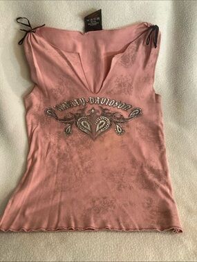 Harley-Davidson Women’s Pink Embellished Sleeveless V-Neck Top | Size Medium